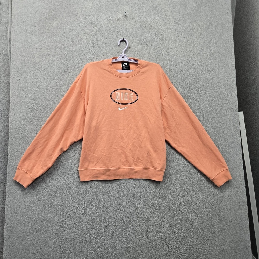 Nike Women Sweatshirt XL Peach Embroidered Crewneck Varsity All Seasons